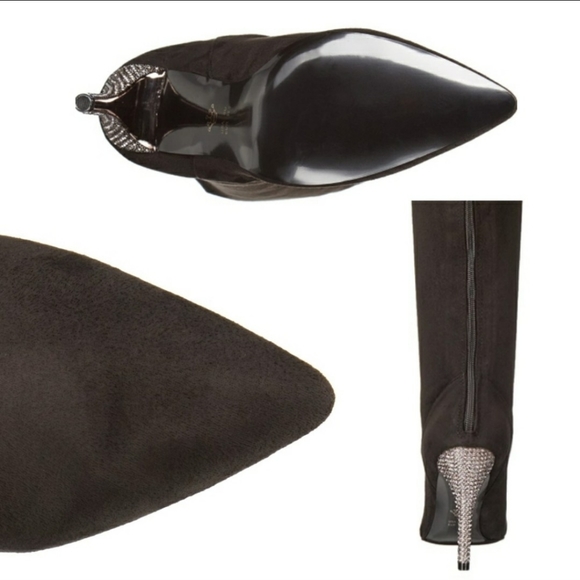 Nina Rocklin-Fy Rhinestone Heel OTK Black Boots - Picture 7 of 9